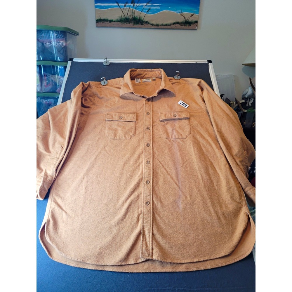 L.L.Bean Chamois Cloth Shirt Men's 3XL Big & Tall Tan Solid LS Button-Up Pockets